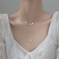 A32415 s925 sterling silver pearl tassel hollowed butterfly necklace