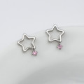 A40718 s925 sterling silver design rhinestone hollowed pink stars elegant earrings