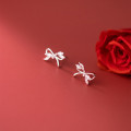 A32214 s925 sterling silver fashion rhinestone hollowed bow earrings