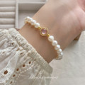 A43857 s925 silver pink gemstone natural fresh water pearl charm bracelet