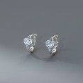 A45553 s925 sterling silver trendy sweet heart chain bar stud earrings