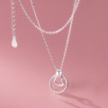 A38351 s925 sterling silver hollowed heart twist circle trendy elegant necklace