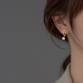 A36655 s925 sterling silver simple rhinestone spiral pearl chic earrings
