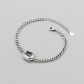 A34992 s925 sterling silver thai silver square rhinestone charm bracelet