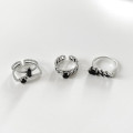 A32463 s925 sterling silver simple vintage black cubiczirconia adjustable ring