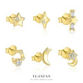 A45511 s925 sterling silver stars moon extra cubic zirconia stud earrings