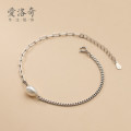 A33334 s925 sterling silver unique fashion asymmetric chain pearl chic simple bracelet