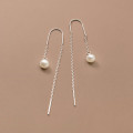 A40594 s925 silver long pearl string sweet elegant simple earrings