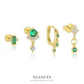 A44352 s925 sterling silver extra green rhinestone trendy dainty earrings