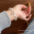 A45728 s925 sterling silver rhinestone hollowed square charm bracelet