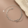 A34226 s925 sterling silver chic simple asymmetricr chain bracelet