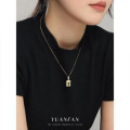 A42549 s925 silver vintage square design green cubic zirconia necklace