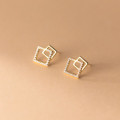 A35485 s925 sterling silver geometric hollowed earrings