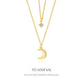A38635 sterling silver double doublelayer layered moon cubic zirconia necklace