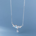 A45331 s925 sterling silver rhinestone tree artificial glass trendy necklace