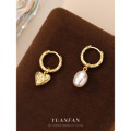 A43609 s925 sterling silver heart bead fashion earrings