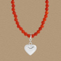 A44296 agate beaded heart sterling silver s925 heartshape necklace