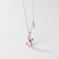 A38974 s925 sterling silver pink rhinestone heart rabbit cute design necklace