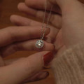 A44542 s925 silver dainty rhinestone square necklace