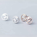 A44842 sterling silver deer stud hollowed circle christmas cute earrings
