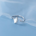 A34409 s925 sterling silver chic rhinestone shell silver adjustable sweet cute ring