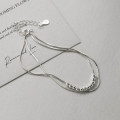 A44308 s925 silver fashion simple sweet ball charm double layered charm bracelet