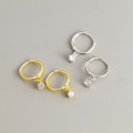 A43820 s925 sterling silver elegant rhinestone simple circle cute hoop earrings