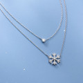 A31262 s925 sterling silver chic doublelayer rhinestone snowflake necklace