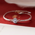 A42830 s925 sterling silver fashion sweet circle rhinestone charm bangle bracelet