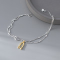 A46319 s925 silver simple double layered charm bracelet