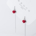 A32261 s925 sterling silver string trendy sparkling red geometric heart boxchain earrings