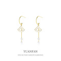 A41335 sterling silver fanshape white shell cubic zirconia dangle earrings