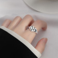 A36298 s925 sterling silver chic black white heart ring