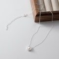 A44687 s925 silver dainty simple natural pearl necklace