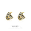A37774 sterling silver fashion triangle stud unique cubic zirconia earrings