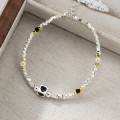 A45965 s925 silver dainty simple black heart square charm bracelet