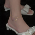 A36955 s925 sterling silver rhinestone crescent anklet women sweet fashion bracelet