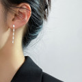 A44523 s925 sterling silver trendy sweet square rhinestone fringe earrings