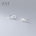 A32236 s925 sterling silver sweet unique chic rhinestone bow earrings