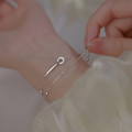 A43693 s925 sterling silver rhinestone circle double layered charm bracelet