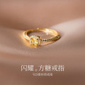 A38236 s925 sterling silver elegant square rhinestone twist design ring
