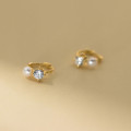 A43576 s925 sterling silver trendy sweet unique rhinestone pearl stud earrings