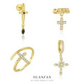 A45520 s925 sterling silver geometric cross rhinestone stud trendy earrings