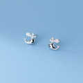 A33679 s925 sterling silver simple trendy cute rhinestone dolphin sweet earrings