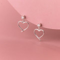 A42697 s925 sterling silver heart hollowed rhinestone stud design earrings