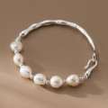 A45565 s925 silver fresh water pearl charm sweet dainty bangle bracelet