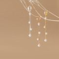 A35859 s925 sterling silver chic trendy pearl chain earrings