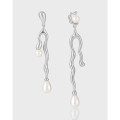 A41207 unique elegant bar pearl s925 sterling silver stud earrings