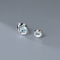 A36642 s925 sterling silver trendy unique asymmetric square rhinestone geometric chic earrings