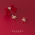 A33671 s925 sterling silver simple rhinestone bow earrings